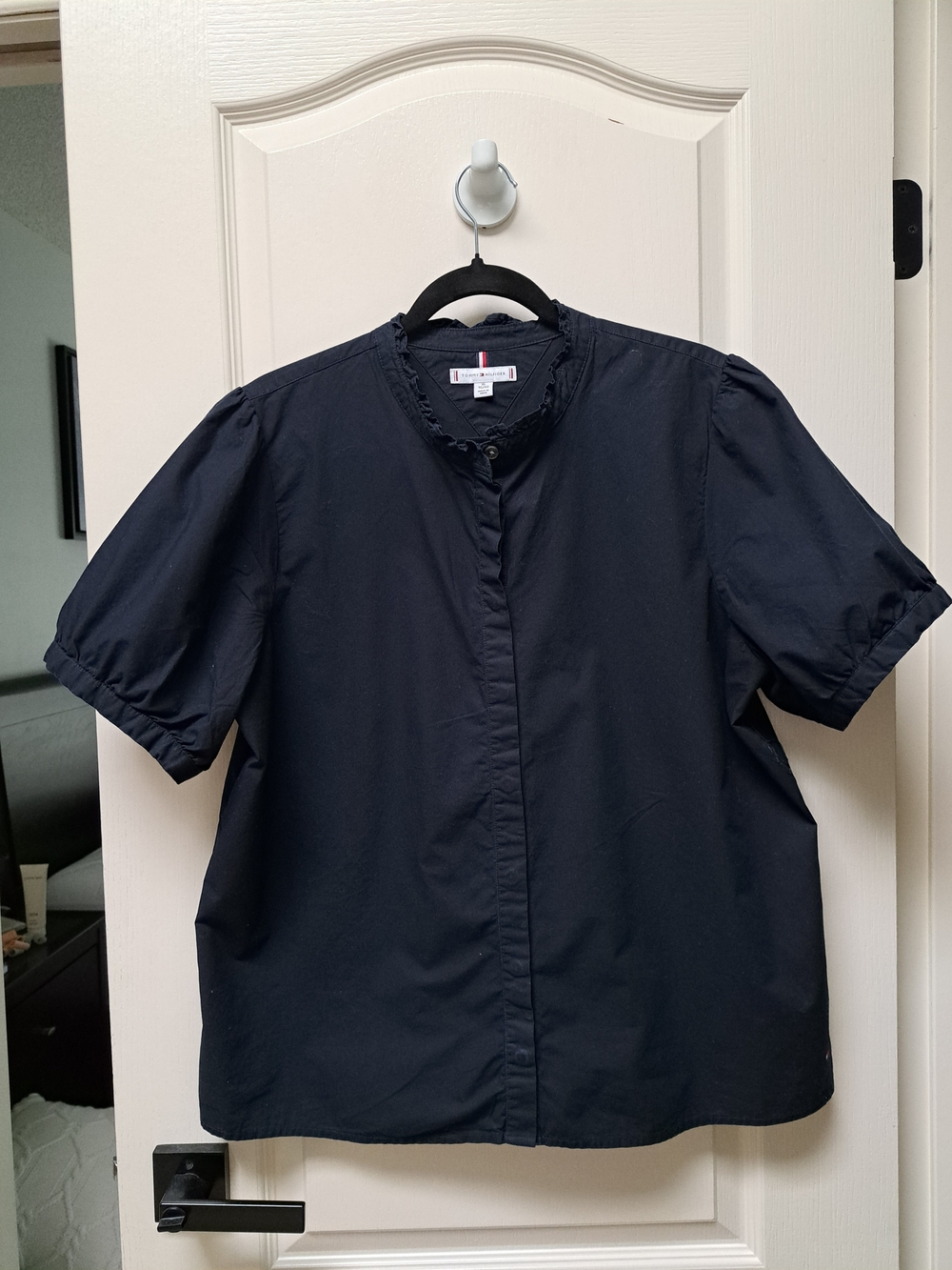 Tommy Hilfiger Navy Blue Blouse with Red & White Flag Detail